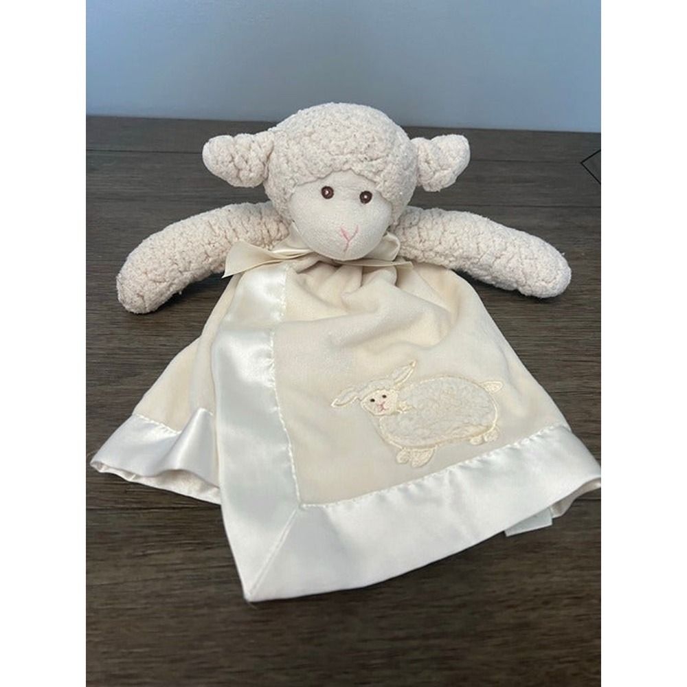 Bearington Baby Lamby Snuggler Lovey Plush Cream Satin Trim Security Blanket
